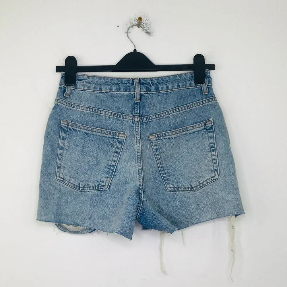 Topshop Women's 2 Denim Shorts Mid Blue A-Line Ripped Mom Medium Wash CC24